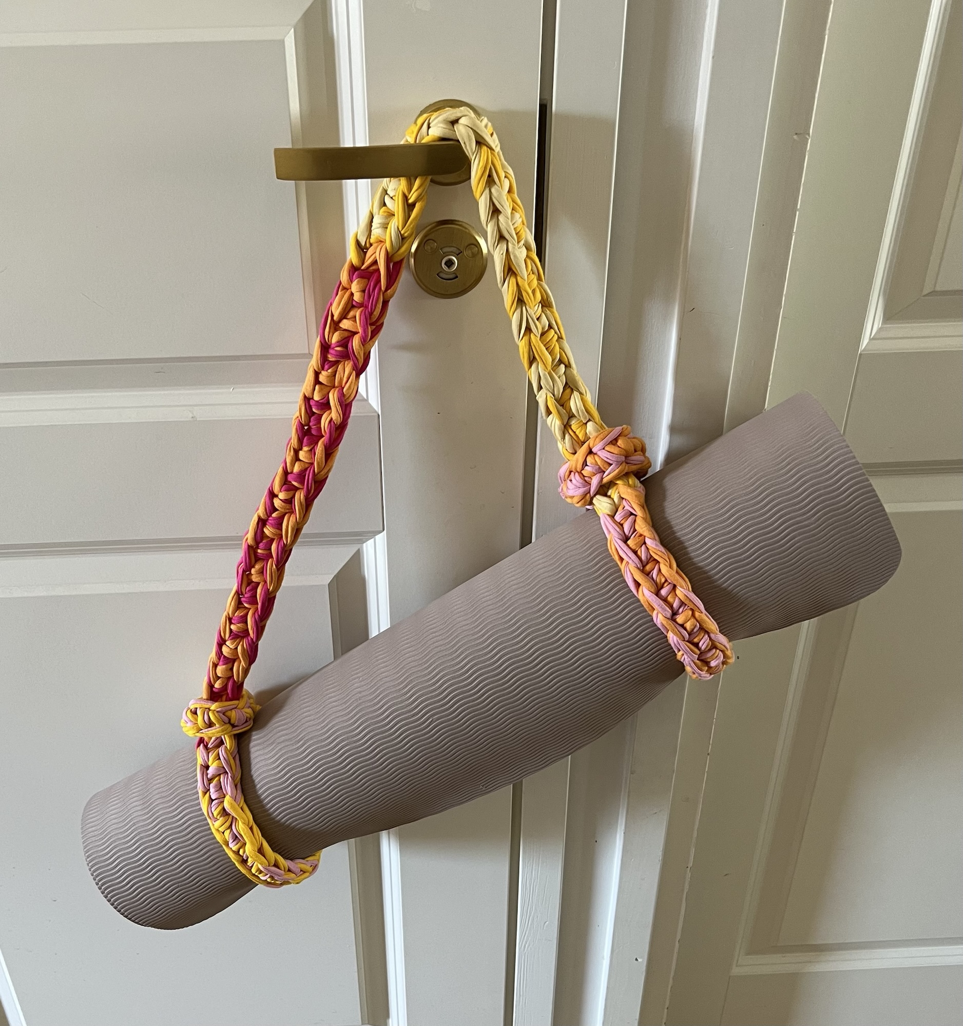 Colorful crochet yoga mat strap